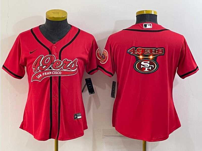 Women%27s San Francisco 49ers Red Team Big Logo With Patch Cool Base Stitched Baseball Jersey->women nfl jersey->Women Jersey